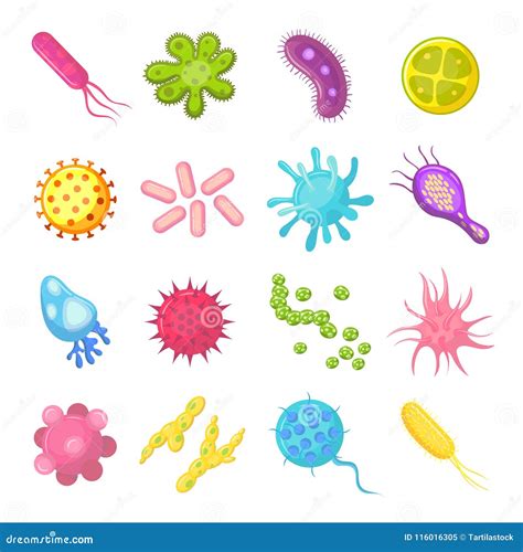 Bacteria And Germs Colorful Set Micro Organisms Disease Causing Objects