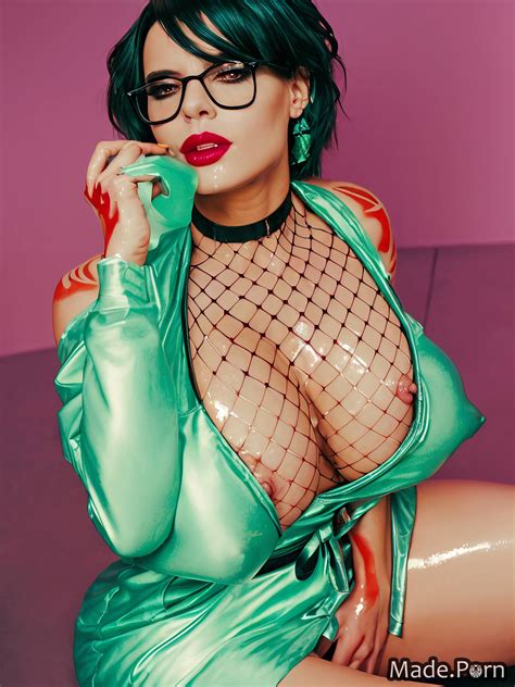 Porn Image Of Brunette Nude Glasses Slicked Hair Wet Leather Glitter Created By AI