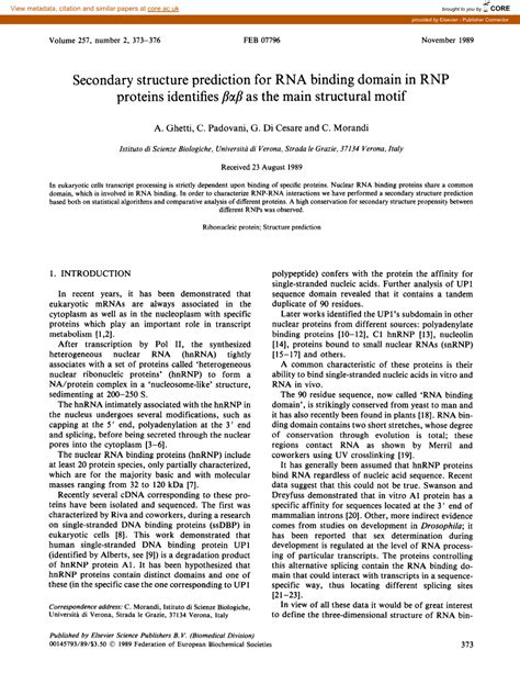 Secondary Structure Prediction For Rna Binding Domain In Rnp Proteins