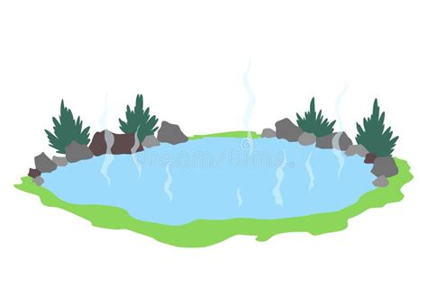 Japanese Outdoor Onsen Pool With Hot Spring Water Vector Illustration Cartoon Isolated