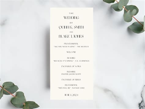 Modern Wedding Program Template Ceremony Program Wedding Decor