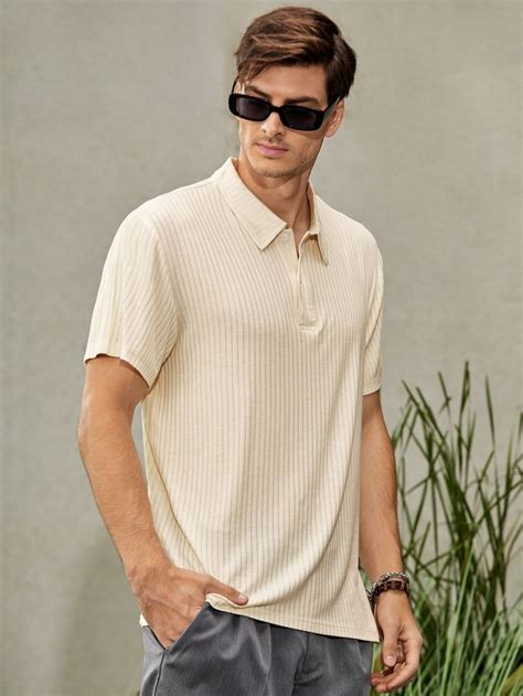 Men Ribbed Knit Polo Shirt