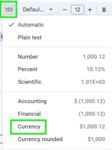 how to change currency in google spreadsheet