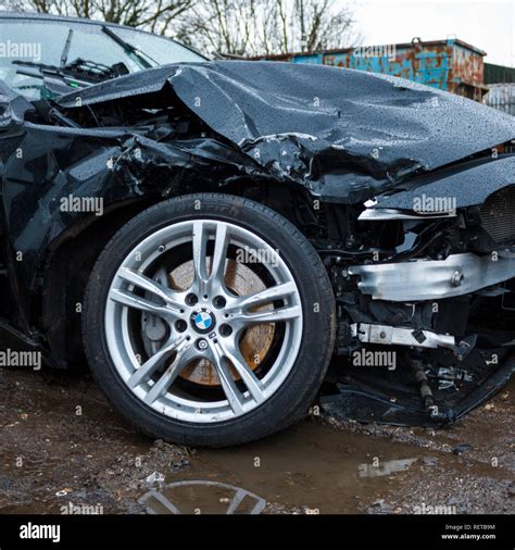 Car crash / vehicle damage; BMW head/side on crash damage Stock Photo ...