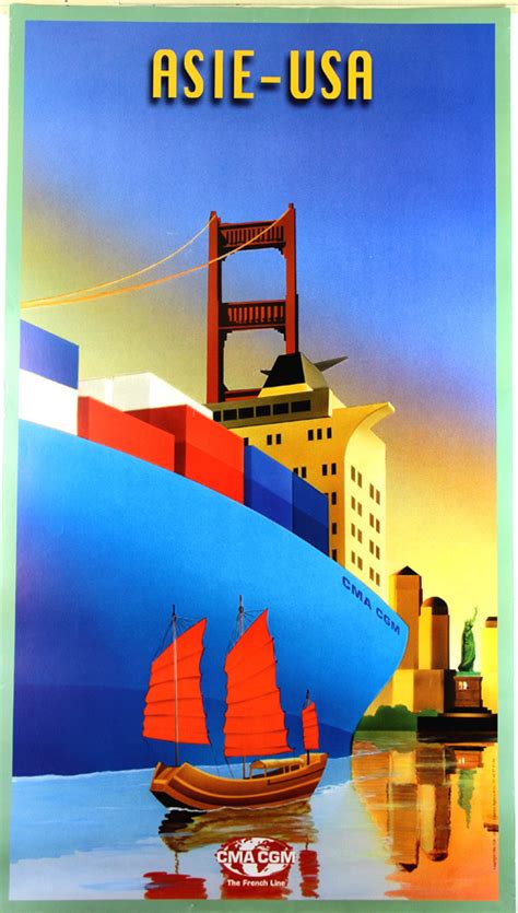 Poster French Line CMA CGM ASIA USA 2000 French Vintage Posters Fr