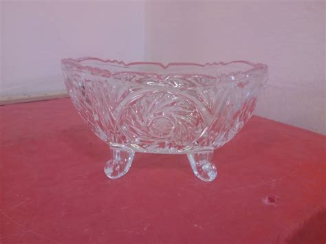 Vintage Candy Dish Four Footed Clear Glass Candy Dish With Diamond