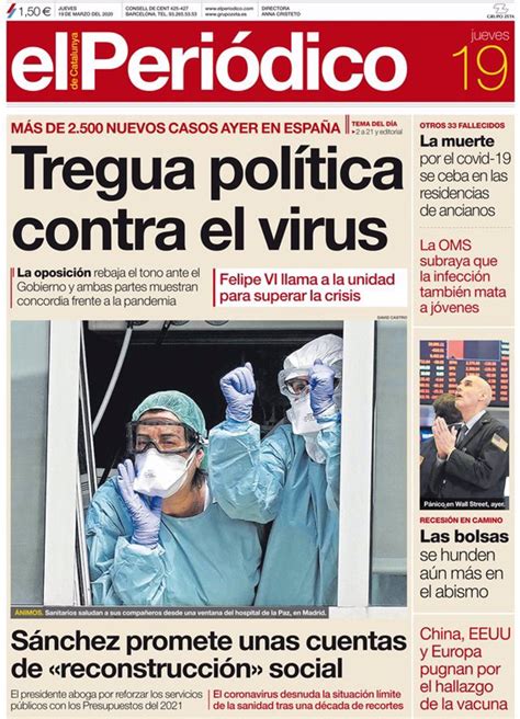 Las Portadas De Los Periódicos Del Jueves 19 De Marzo De 2020