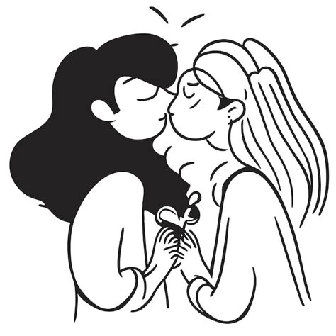 Premium Vector Lesbian Couple In Love Hand Drawn Flat Stylish Cartoon