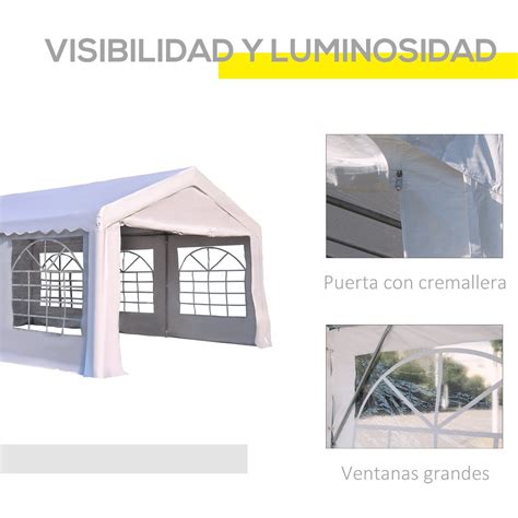 Outsunny Carpa De Jard N Cochera Gazebo X M Pergola Cenador Pabell N