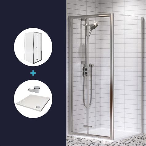 Aqualux Bi Fold Door Shower Enclosure And Tray Package 900 X 900mm