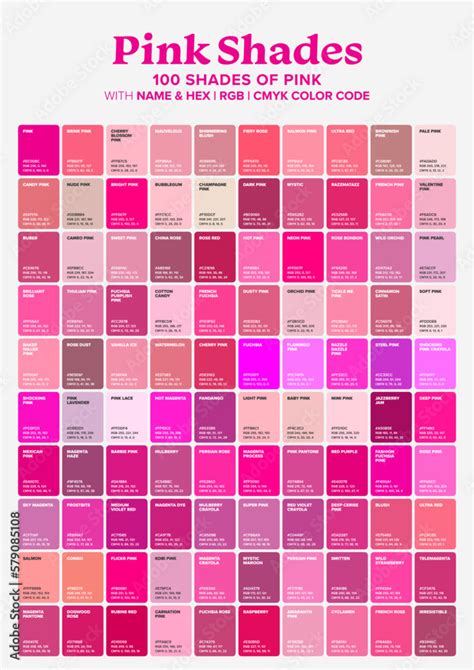 Shades Of Pink Color Chart