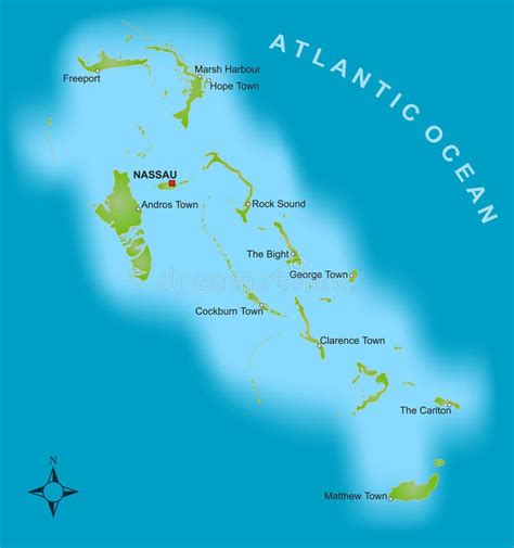 Map of the Bahamas. A stylized map showing the islands of Bahamas as ...