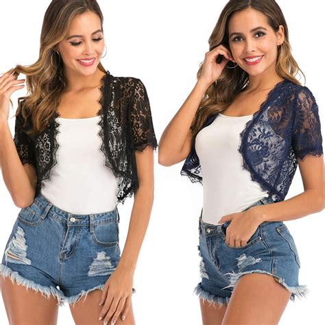 Enjoyoself Women Short Sleeve Lace Shrug Lightweight Open Front Bolero