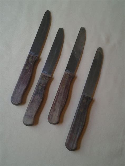 Vintage Steak Knives ~ Oneida Pioneer ~ Steak House ~ 1970 S ~ Wood Handles ~ Flatware ~ Rustic