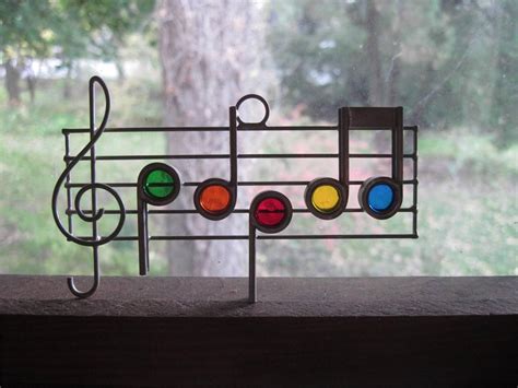 Vintage Stained Glass Music Notes Staff Treble Clef Suncatcher Stained Glass Crafts Stained