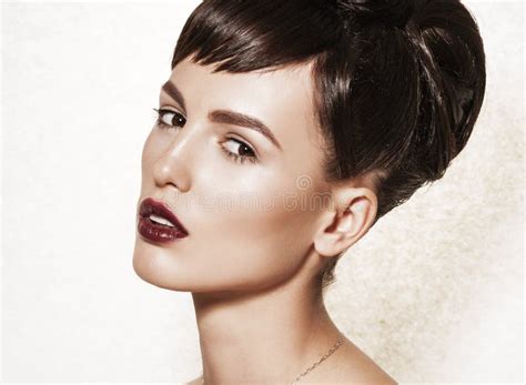 Portrait Of Gorgeous Brunette With Elegant Makeup Stock Photo Image Of Eyebrows Elegant