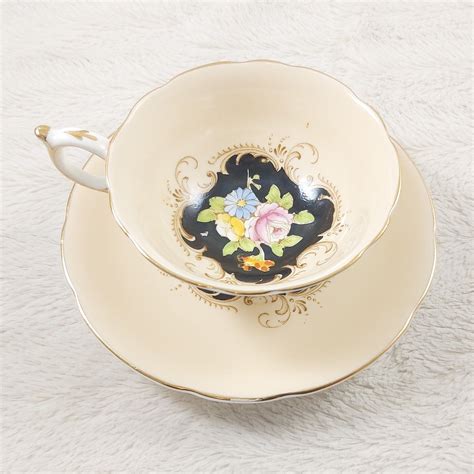 Antique Paragon Tea Cup And Saucer Peach And Black Cup 1930 S Tea Cup