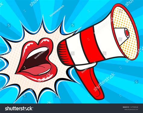 Sexy Open Female Mouth Megaphone Screaming Stock Illustration 1147998548