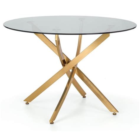 Madelia Round Clear Glass Dining Table With Gold Metal Legs Furniture In Fashion