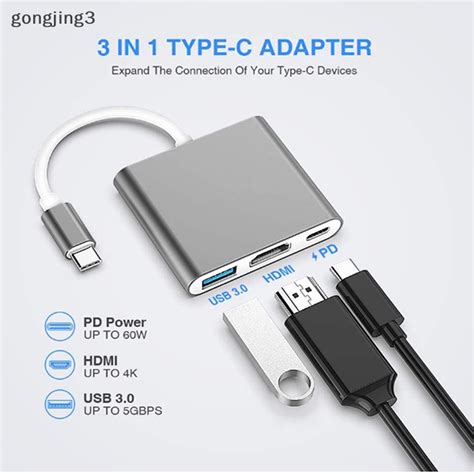 Gongjing3 อะแดปเตอร์ฮับ Type C Usb C เป็น Hdmi 3 In 1 4k Hdmi Usb 3 0 Pd Shopee Thailand