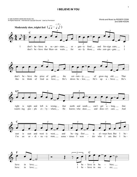 Don Williams I Believe In You Sheet Music