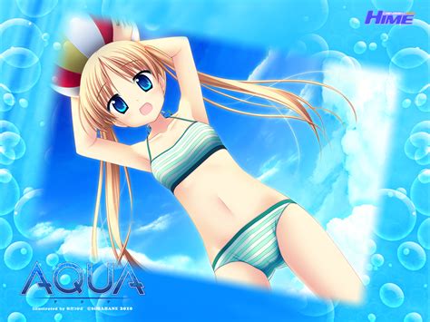 Akizuki Tsukasa Aqua Bikini Blonde Hair Blue Eyes Minami Rin Sky