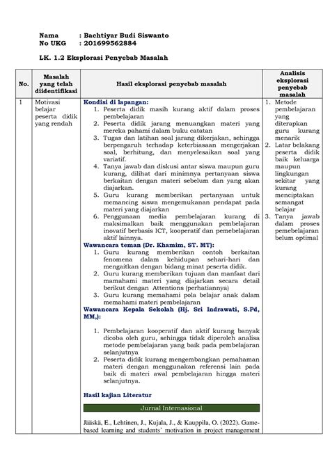 Lk Eksplorasi Penyebab Masalah Nama Bachtiyar Budi Siswanto No