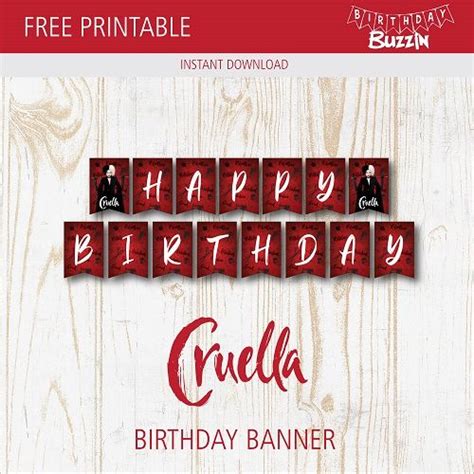 Free Printable Cruella Birthday Banner Birthday Buzzin Birthday