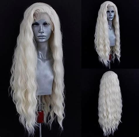 Amazon BLUPLE Platinum Blonde Synthetic X X T Lace Front Wig Long Natural Wavy Heat