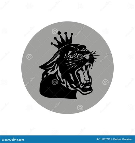 Black Panther with Crown on His Head, Gray Round Icon on White B Stock ...