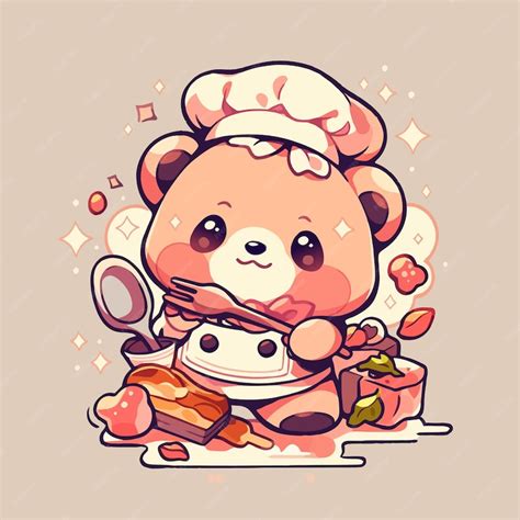 Premium Vector | A cute cartoon bear is cooking in a kitchen.