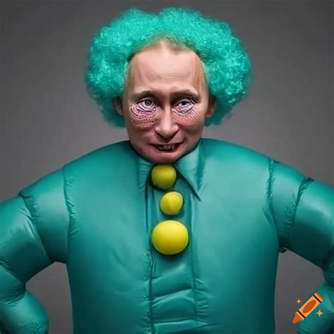 Satirical Image Of Vladimir Putin In A Teal Afro And Clown Outfit On