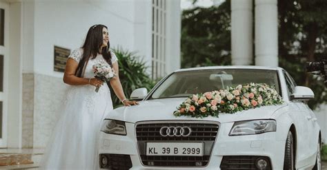 Woman in Wedding Dress Posing with Decorated Car · Free Stock Photo