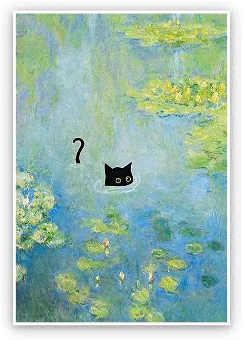 AVOI Floral Funny Black Cat Canvas Wall Art Famous Oil Paintings Black