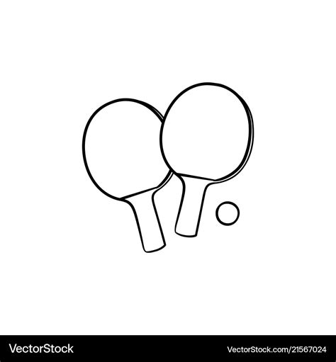 Ping-pong rackets and ball hand drawn outline Vector Image