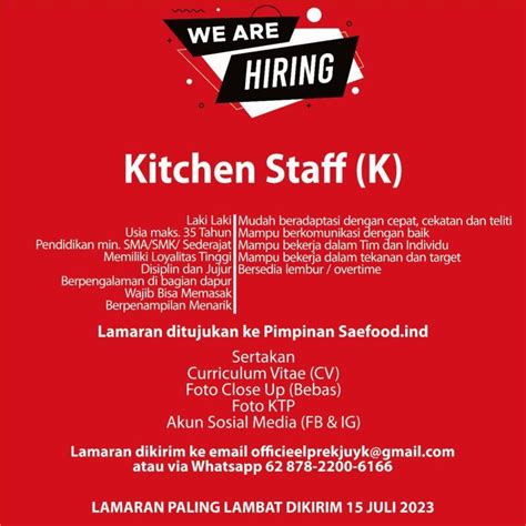 Lowongan Kerja Kitchen Staff Di Seblak Sae LokerJogja ID