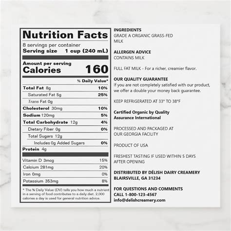 custom fda compliant milk nutritional food label zazzle food labels