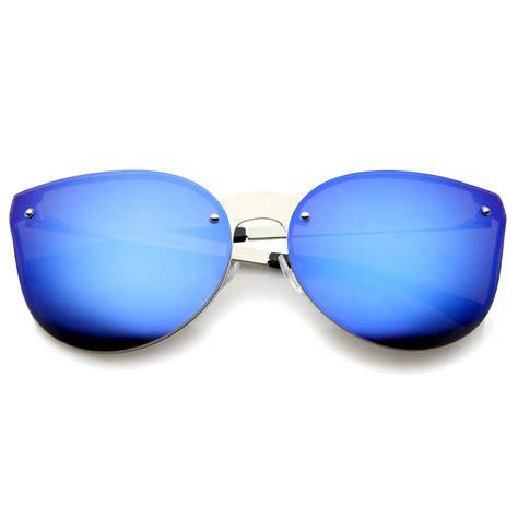 Oversize Rimless Cat Eye Shield Mirror Lens Sunglasses Zerouv