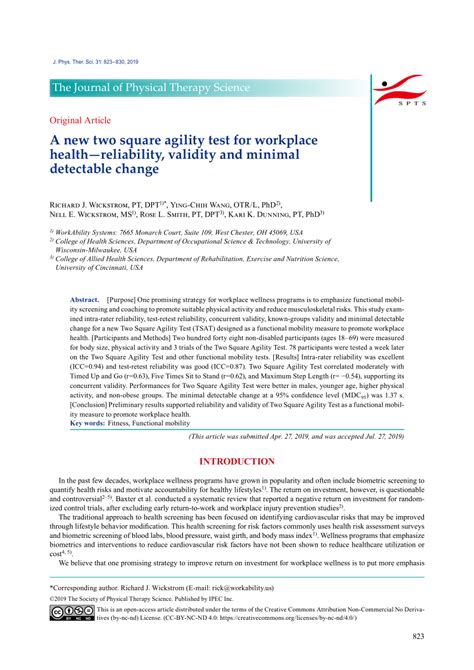 Pdf A New Two Square Agility Test For Workplace Healthreliability