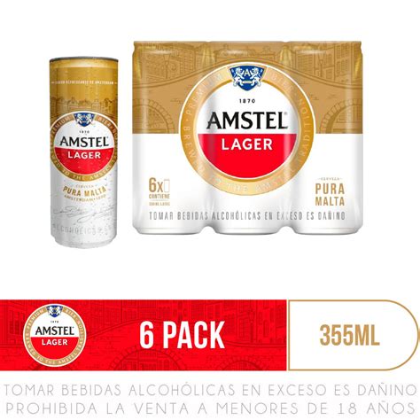 Sixpack Cerveza Amstel Lager Lata 355ml Metroapp