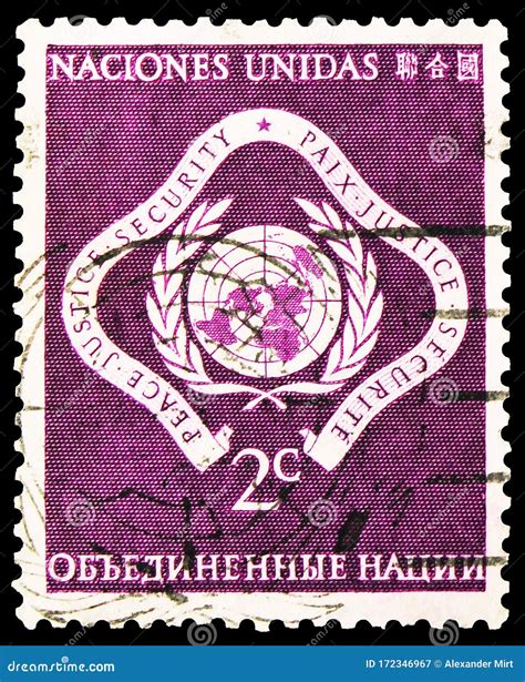 Postage Stamp Printed In United Nations Shows Peace Justice Security