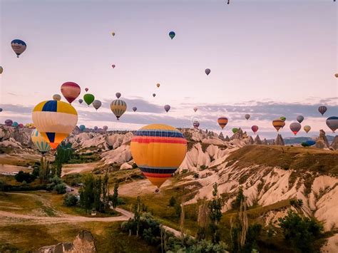 Cappadocia Turkey Sunrise In The Hills With Hot Air Balloons Kapadokya