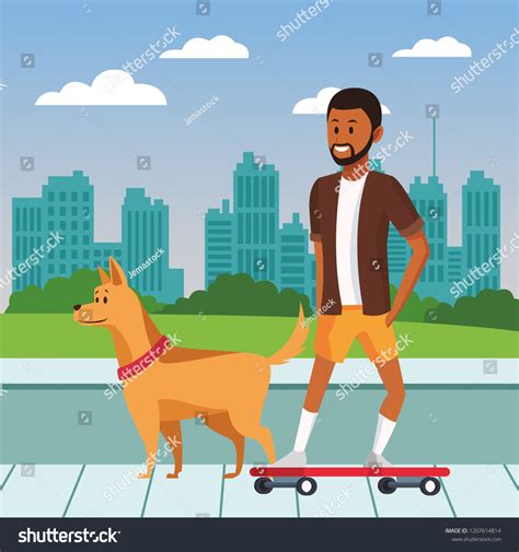 Young People Walking Dog Cartoon Stock Vector (Royalty Free) 1207614814 ...