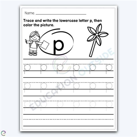 Lowercase Letter P Tracing Worksheet 3 Pack