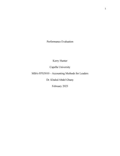 MBA FPX5010 Hunter Kerry Assessment 3 1 Performance Evaluation Kerry