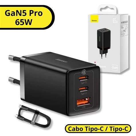 Kit Carregador Turbo Gan Pro W Usb Usb C Cabo Tipo C