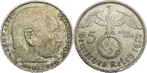 Drittes Reich 5 Reichsmark 1939 D Hindenburg Kursmünze 1936 1939 ss