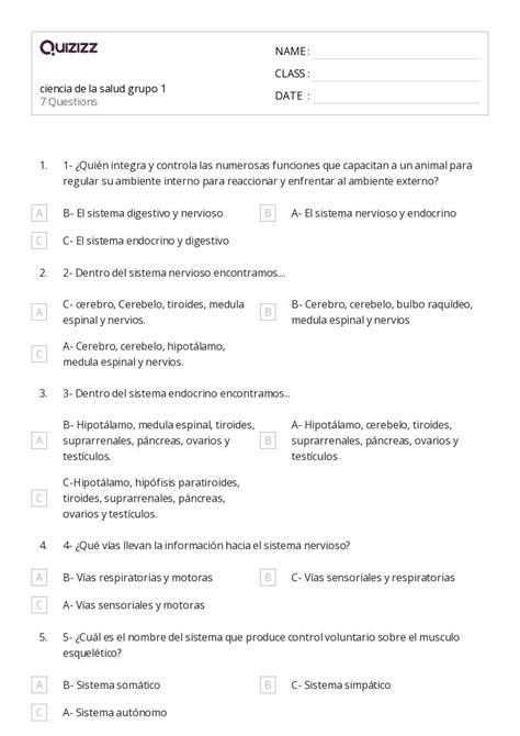 50 Ciencia De La Salud Hojas De Trabajo Para Grado 7 En Quizizz Gratis E Imprimible