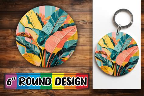 Boho Leaf Modern Keychain Round Design Sublimation