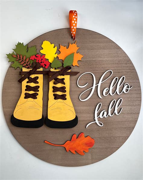 3d Fall Door Sign Hello Fall Welcome Sign Fall Door Round Etsy